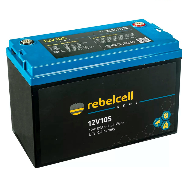 Rebelcell Edge LiFePO4 akku, 12V 105Ah (1340Wh). BT yhteys, IP66